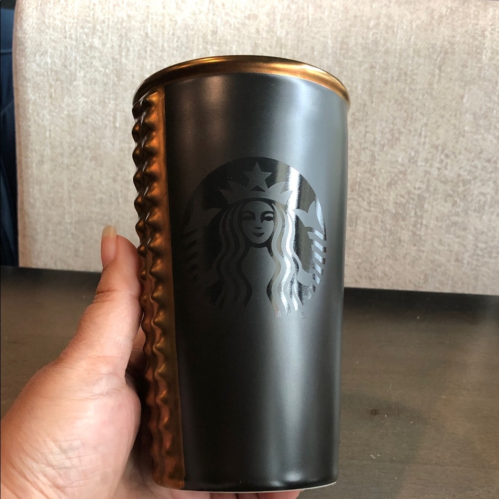 2105 Starbucks Matte Black & Gold Accent Ceramic Travel Tumbler